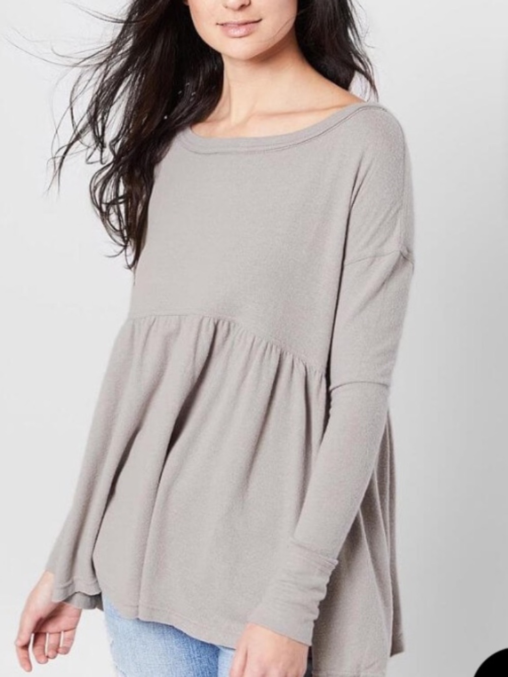 Free people Women's Taupe Peplum Long-Sleeve Top